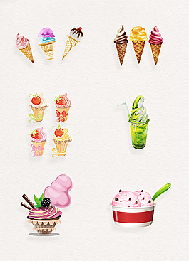 彩绘甜食冰激凌png元素