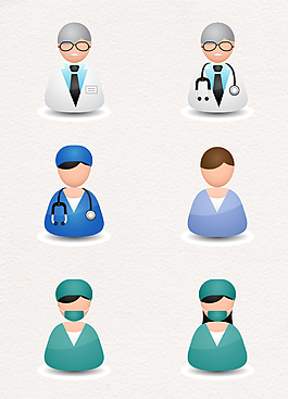 6款职业医务人员头像卡通图标素材