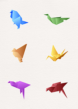 彩色千纸鹤折纸鸟类卡通设计