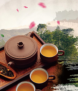 中国风茶具茶叶背景