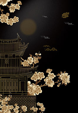 黑色质感线条扁平中秋背景