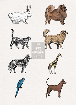 手绘动物插画设计元素