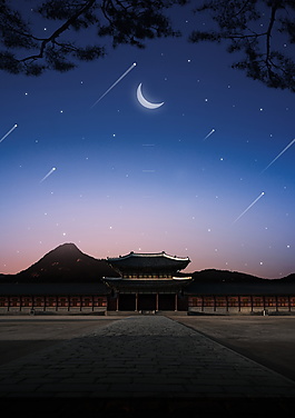 唯美古风中秋流星雨海报背景设计