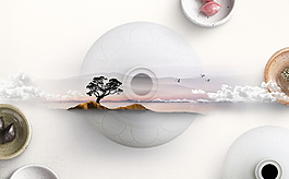 大气花瓶中秋节艺术海报背景设计