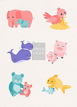 彩色卡通的动物家庭素材