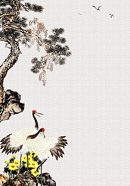 仙鹤盘踞松树重阳佳节广告背景素材