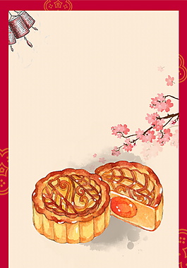 彩绘中秋月饼边框海报背景素材