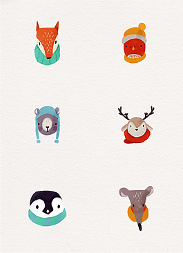 6组扁平化秋冬季装扮动物设计
