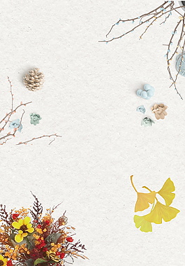 彩绘秋季落叶松果海报背景素材