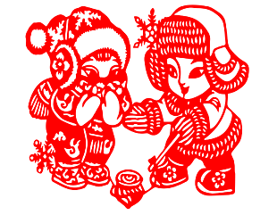 冬天儿童玩耍剪纸