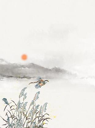 喜鹊芦苇图