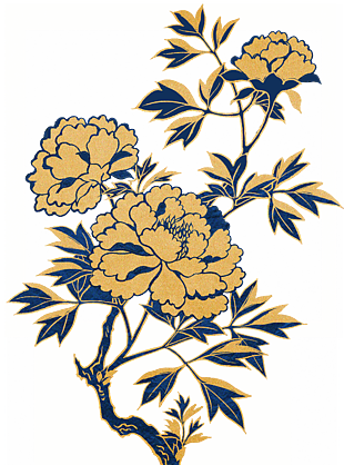 中式金色描边蓝色花叶子(1047x1500)