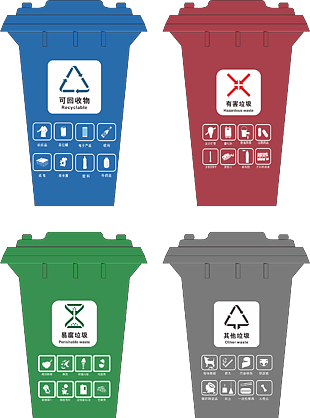 垃圾分类 垃圾分类标识 四色垃圾垃圾桶