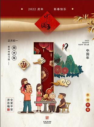 2022最新春节习俗宣传海报