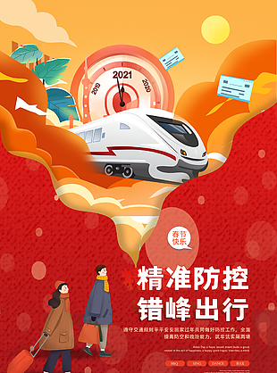 精准防控错峰出行疫情海报