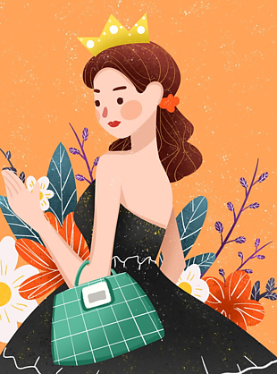 手绘女王节插画海报