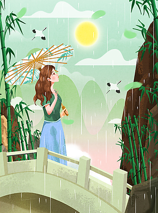 清明节踏青插画图片