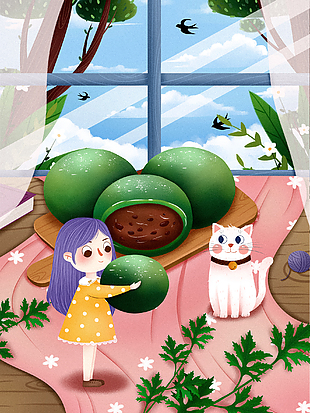简约可爱清明节插画