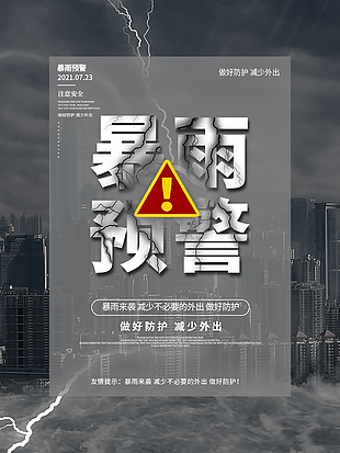 暴雨预警注意防范海报