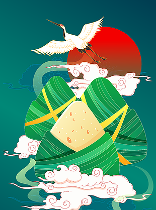 绿色背景端午节粽子插画