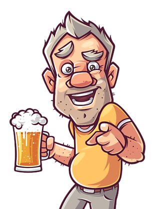 卡通老人喝啤酒