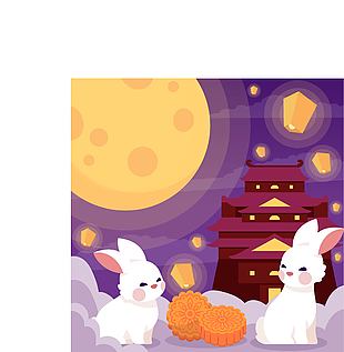 月饼节玉兔插画ai素材