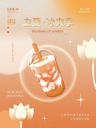 立夏冰爽季饮品橙色宣传单