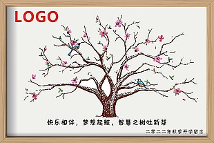 指纹签到树展板素材