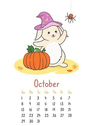 卡通兔年十月日历模板
