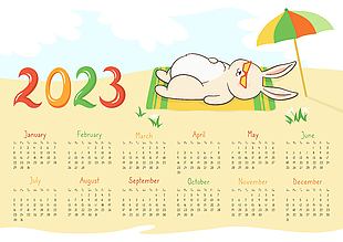 小兔子卡通插画英文日历设计