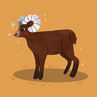棕色山羊手绘插画素材设计