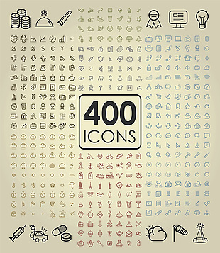 400款个性线性图标设计矢量素材