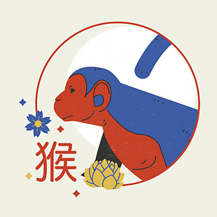 十二生肖之猴年插画素材模板下载
