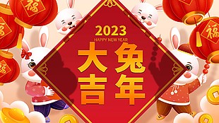 2023兔年大吉联欢会展板背景下载