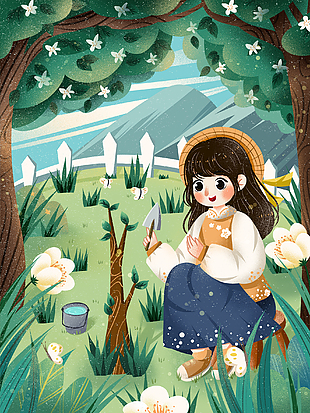 植树节活动公益广告插画背景图片下载