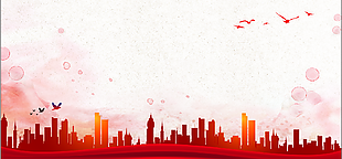 红色海鸥城市风光背景设计下载