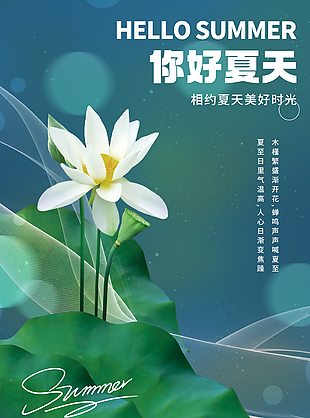 荷花背景夏日美好时光海报设计下载