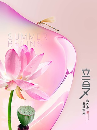 立夏荷花荷叶元素粉色海报模板设计