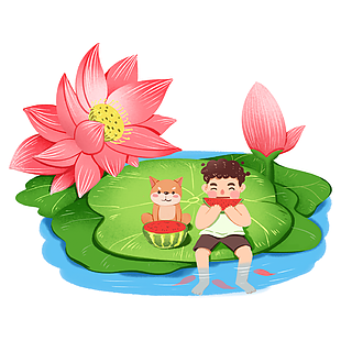 卡爱卡通夏天荷花图片下载