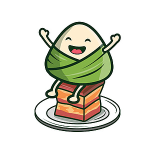 坐在红烧肉上的可爱粽子素材插画图片