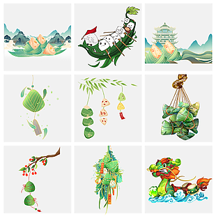 质感手绘卡通端午素材模板设计