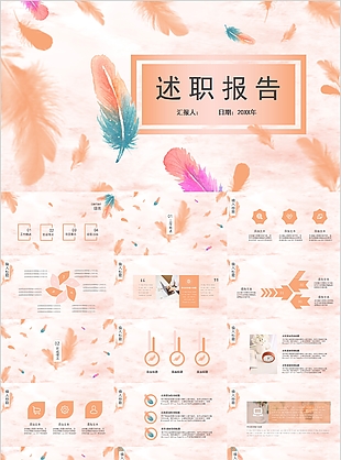 唯美羽毛背景述职报告市场分析PPT模板