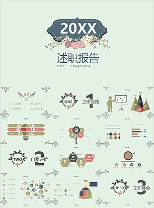 绿色清新简约风述职报告年终总结PPT模板