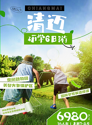 清迈研学6日游招生彩页长图模板下载