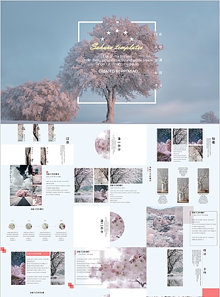 个性唯美樱花树背景工作总结PPT模板