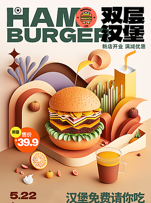 手绘汉堡简餐创意海报