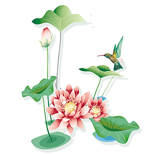 小清新唯美传统节气处暑荷花素材图设计