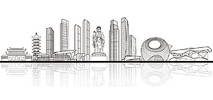 手绘城市标志性建筑剪影模板下载