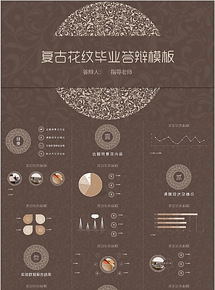 复古花纹毕业答辩学术报告PPT模板