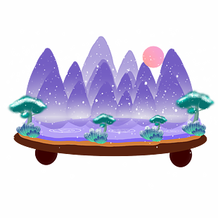 中式紫色山峰山水画素材